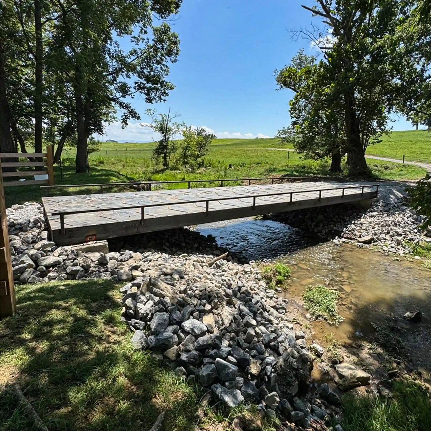 portable steel bridge over a stream